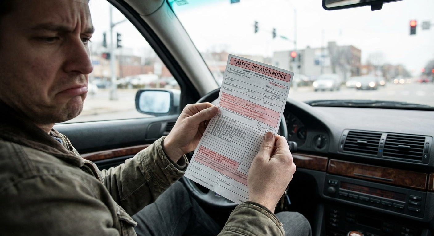 2026년 교통법규 위반 과태료 고지서를 확인하는 운전자